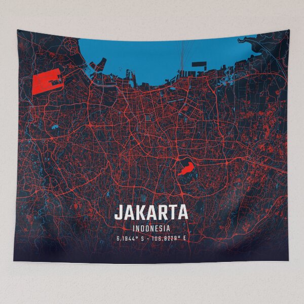 Item preview, Jakarta Red & Blue Minimalist Map designed and sold by HomeLivingCo.