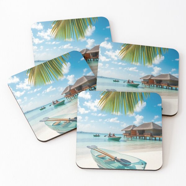 Item preview, Tropical Paradise Clear Kayak on White Sand Beach with Overwater Bungalows designed and sold by Jade Ado.
