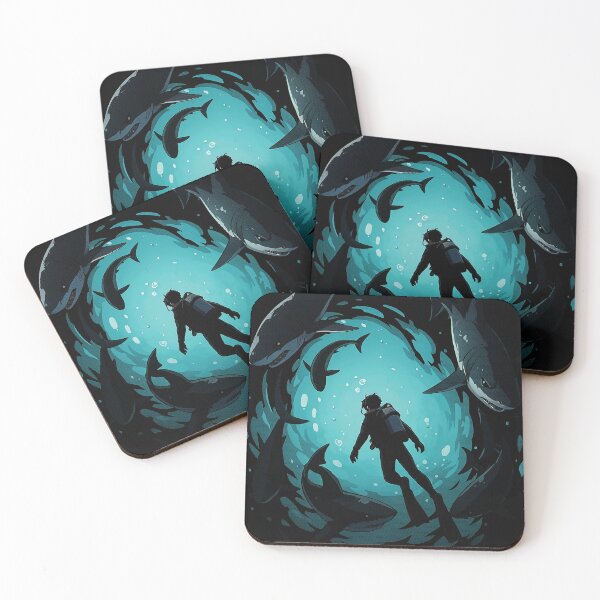 Item preview, “Into the Deep – Diver Surrounded by Sharks in Ocean Swirl” designed and sold by graphicnew.