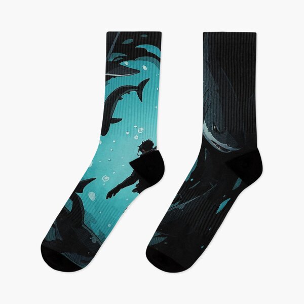 Item preview, “Into the Deep – Diver Surrounded by Sharks in Ocean Swirl” designed and sold by graphicnew.