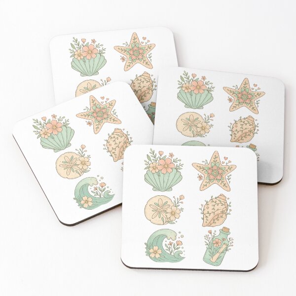 Item preview, Floral Seashell and Ocean Set – Pastel Coastal Cottagecore Aesthetic designed and sold by inkoutninja.