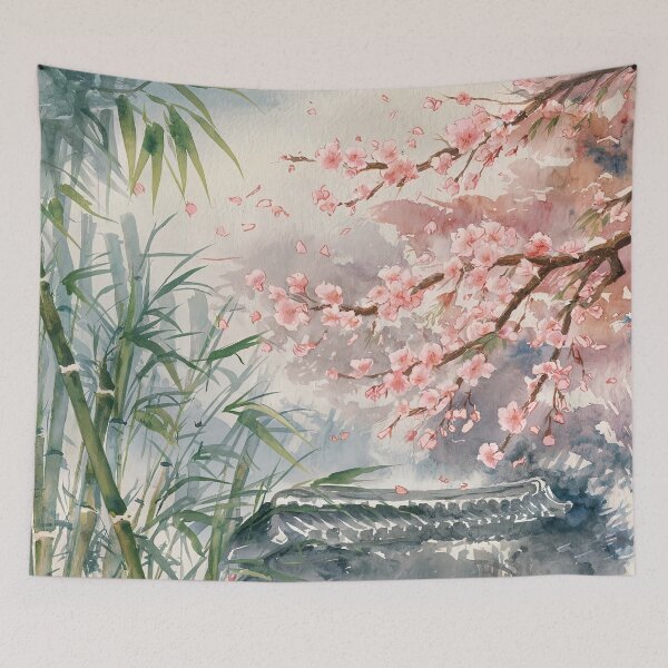 Item preview, Japanese Cherry Blossom & Bamboo Grove Painting designed and sold by Tamas Das.