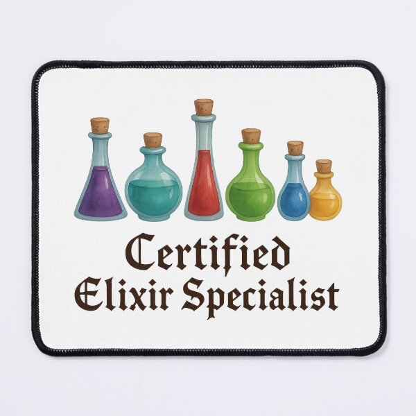 Item preview, Certified Elixir Specialist – Colorful Potion Bottles Fantasy Design designed and sold by inkoutninja.