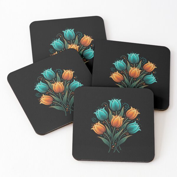 Item preview, Teal&Orange Tulip Glow - Elegant Floral ART designed and sold by CARTOON CRAZE.
