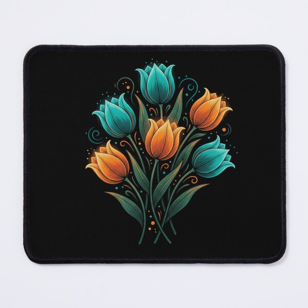 Item preview, Teal&Orange Tulip Glow - Elegant Floral ART designed and sold by CARTOON CRAZE.