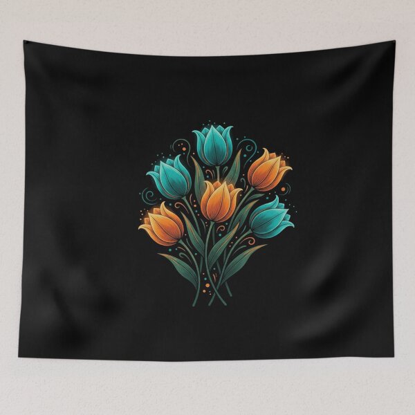 Item preview, Teal&Orange Tulip Glow - Elegant Floral ART designed and sold by CARTOON CRAZE.