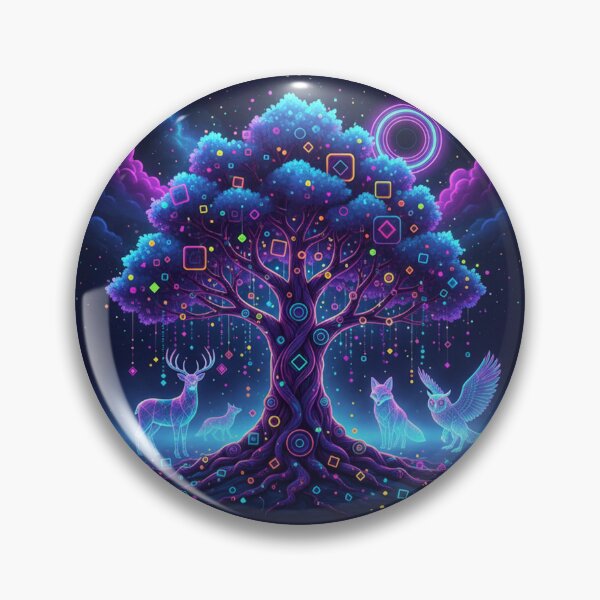 Item preview, Neon Forest – Glowing Tree with Luminous Animals & Geometric Lights designed and sold by SaicoGN.