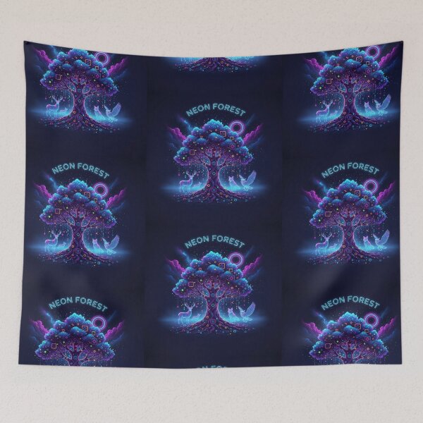 Item preview, Neon Forest – Glowing Tree with Luminous Animals & Geometric Lights designed and sold by SaicoGN.