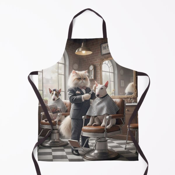 Item preview, A Persian Cat cutting the Hair of a Bull Terrier designed and sold by Huskyyy Designs.