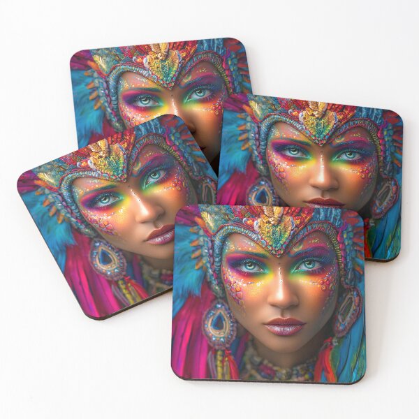 Item preview, A Woman with  Carnival Face Art with Feathers and Colors designed and sold by Artessie.