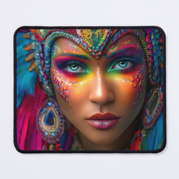 Item preview, A Woman with Carnival Face Art with Feathers and Colors designed and sold by Artessie.