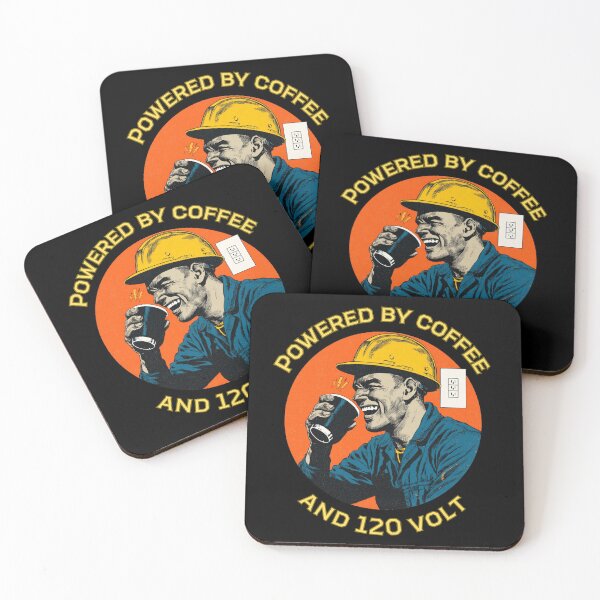 Item preview, Powered by Coffee and 120 Volt | Funny Hardhat Electrician Humor Gift | Vintage Worker Art designed and sold by CrunchyGoats.