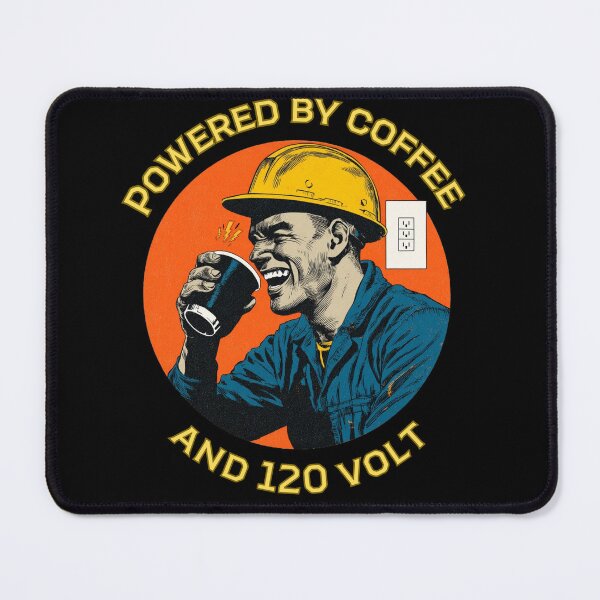 Item preview, Powered by Coffee and 120 Volt | Funny Hardhat Electrician Humor Gift | Vintage Worker Art designed and sold by CrunchyGoats.