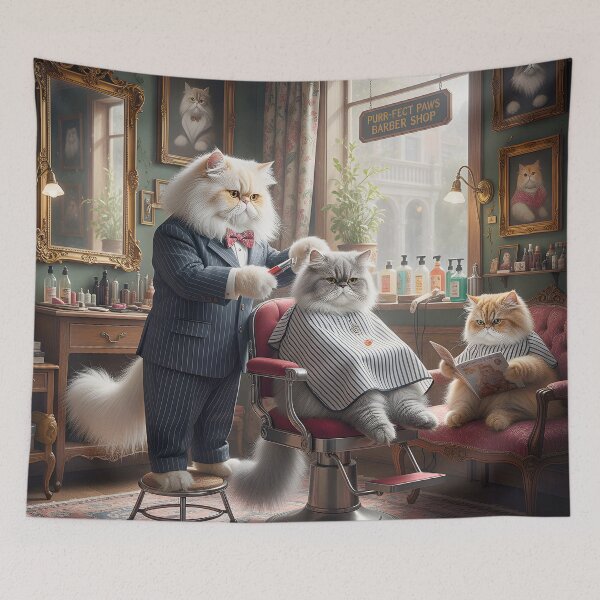 Item preview,  A Persian Cat Barber Trimming the Fur of another Persian designed and sold by Huskyyy Designs.