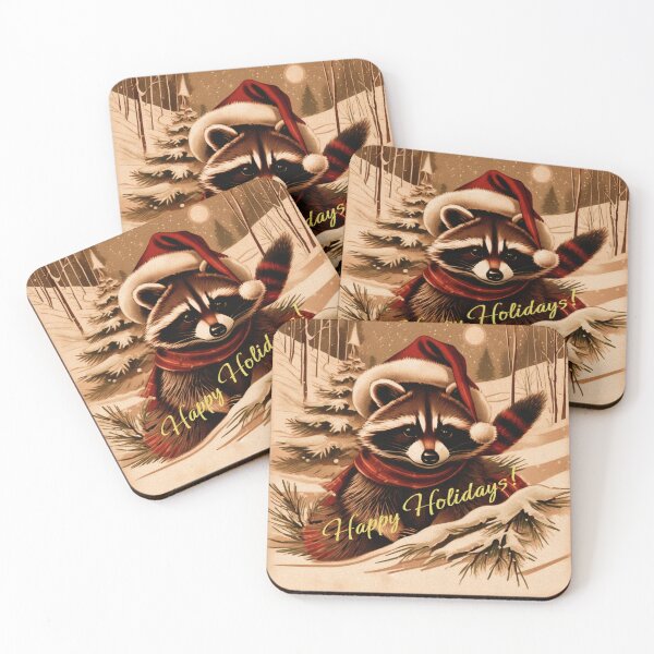 Item preview, Holiday Racoon with Christmas Cap: Vintage Christmas Spirit | Gift for Christmas | Happy Holidays | Vintage Winter Holiday Art | Vintage Artwork designed and sold by UnhingedBird.