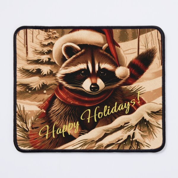Item preview, Holiday Racoon with Christmas Cap: Vintage Christmas Spirit | Gift for Christmas | Happy Holidays | Vintage Winter Holiday Art | Vintage Artwork designed and sold by UnhingedBird.