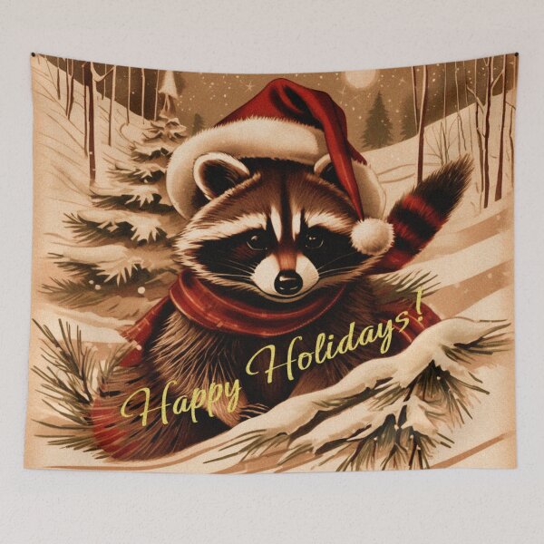 Item preview, Holiday Racoon with Christmas Cap: Vintage Christmas Spirit | Gift for Christmas | Happy Holidays | Vintage Winter Holiday Art | Vintage Artwork designed and sold by UnhingedBird.