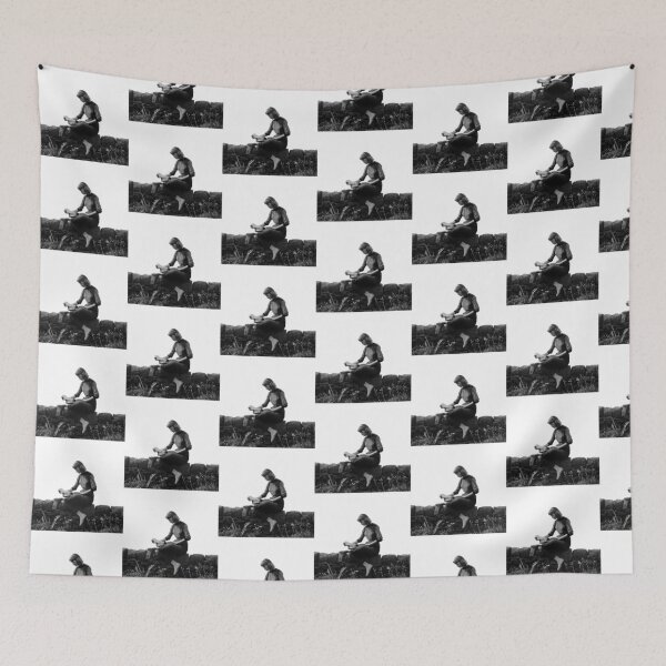 Item preview, Vintage Sylvia Plath portrait sitting on a stone wall designed and sold by gibbianne.