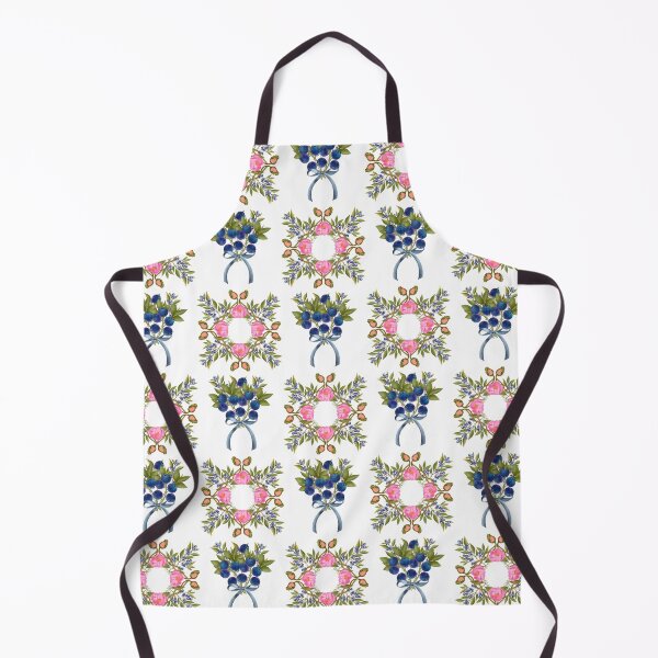 Item preview, Botanical print with blueberries, poppies, peonies and bows on a white background. Hand-drawn print designed and sold by Grin Katalina Floral Patterns & Cozy Art.
