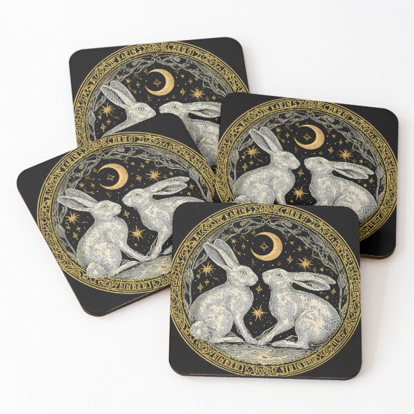 Item preview, Two hare facing each other in a circle with moon designed and sold by thewandswant.