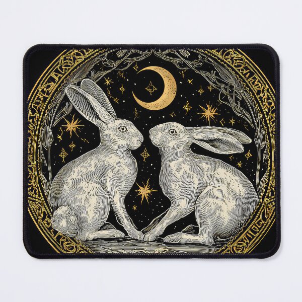 Item preview, Two hare facing each other in a circle with moon designed and sold by thewandswant.