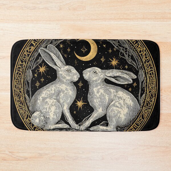 Item preview, Two hare facing each other in a circle with moon designed and sold by thewandswant.