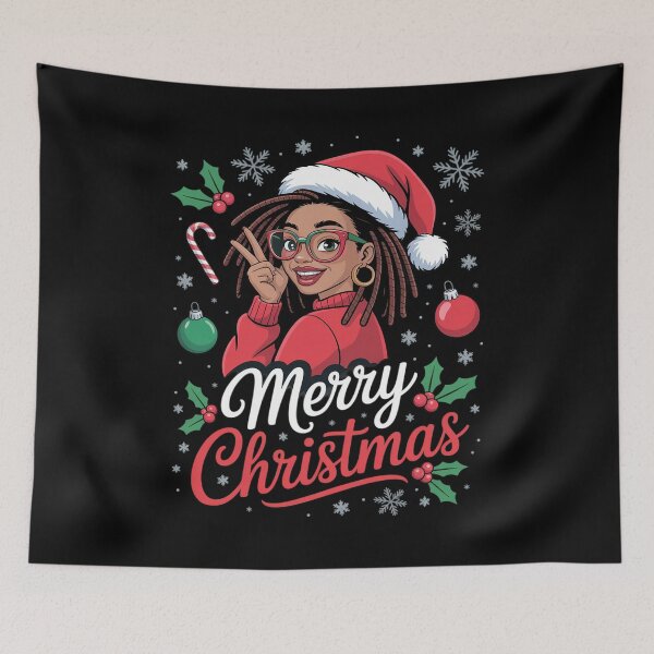 Item preview, African American Black Woman Loc'd Girl Merry Christmas designed and sold by DrewLeuschke.