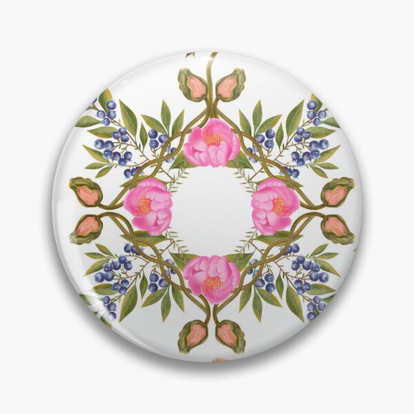 Item preview, Botanical print with blueberries, poppies, peonies, protea on a white background. Hand-drawn print designed and sold by Grin Katalina Floral Patterns & Cozy Art.