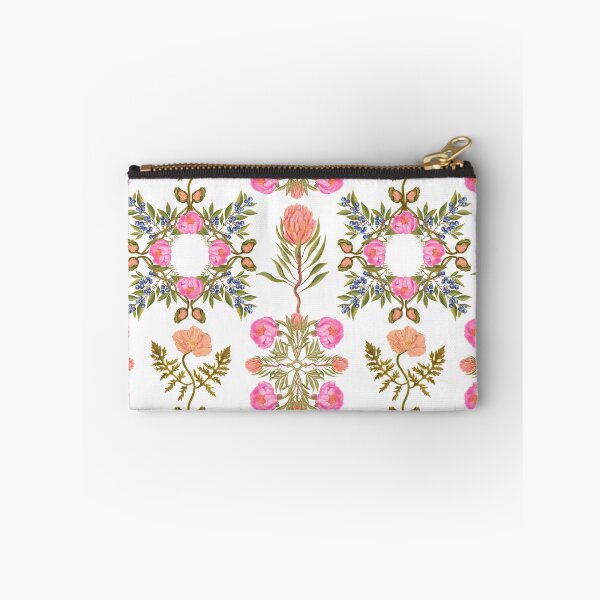 Item preview, Botanical print with blueberries, poppies, peonies, protea on a white background. Hand-drawn print designed and sold by Grin Katalina Floral Patterns & Cozy Art.
