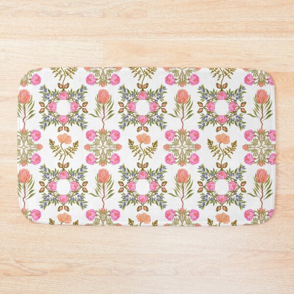 Item preview, Botanical print with blueberries, poppies, peonies, protea on a white background. Hand-drawn print designed and sold by Grin Katalina Floral Patterns & Cozy Art.