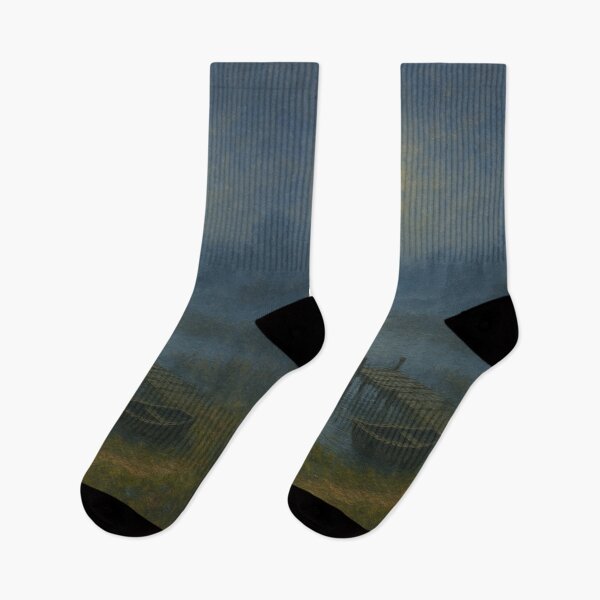 Item preview, Foggy Marshland – Wooden Pier & Rowboat in Mist designed and sold by Syrupulse.