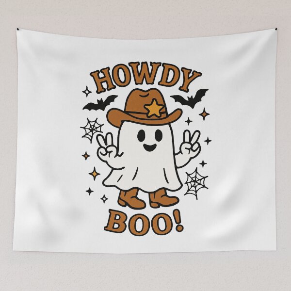 Item preview, Playful Cowboy Ghost Saying Howdy Boo Cartoon Design designed and sold by RuweisVibes.