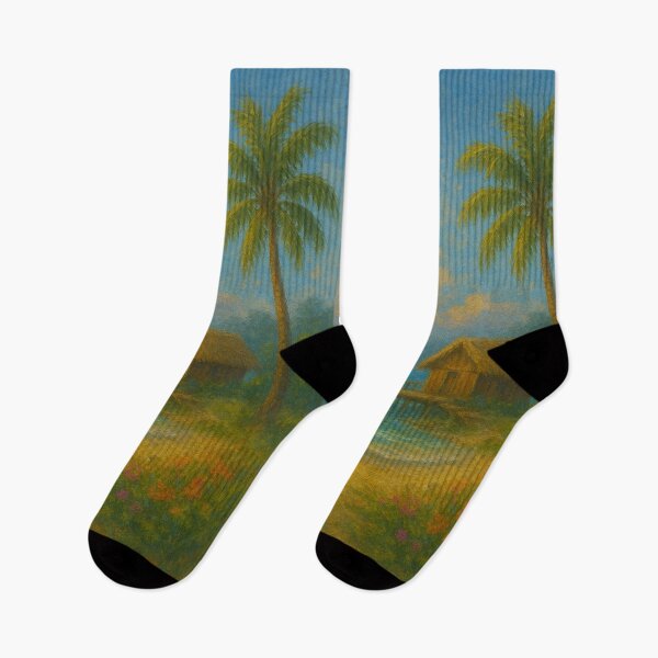 Item preview, Tropical Island Shoreline – Palm Trees & Ocean Hut designed and sold by Syrupulse.