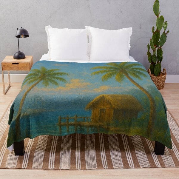Item preview, Tropical Island Shoreline – Palm Trees & Ocean Hut designed and sold by Syrupulse.