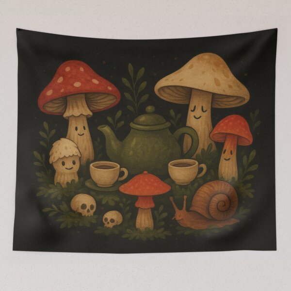 Item preview, Mushroom Tea Party – Cozy Goblincore Forest Art designed and sold by Ombrya.