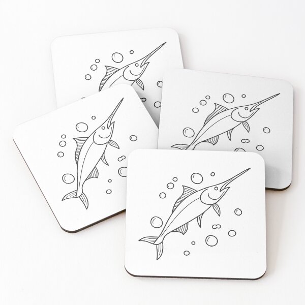 Item preview, A swordfish swimming in deep ocean with bubbles designed and sold by rasagamastore.