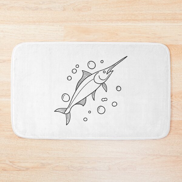 Item preview, A swordfish swimming in deep ocean with bubbles designed and sold by rasagamastore.