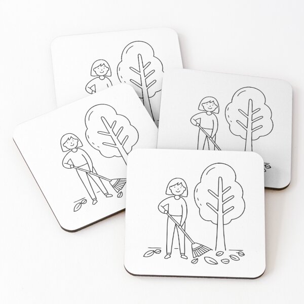 Item preview, A woman sweeping fallen leaves under the tree in the backyard designed and sold by rasagamastore.