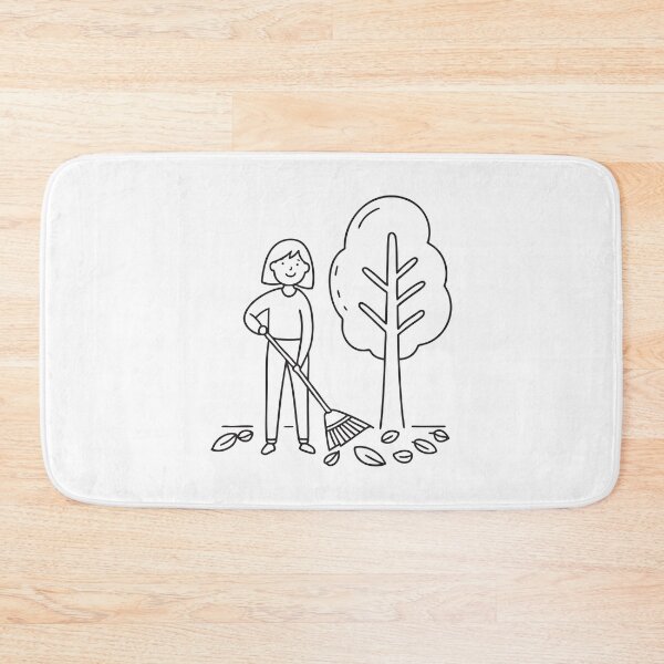 Item preview, A woman sweeping fallen leaves under the tree in the backyard designed and sold by rasagamastore.
