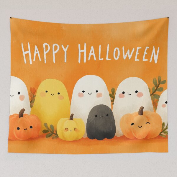 Item preview, Happy Halloween Friends – Kawaii Ghosts & Pumpkins designed and sold by BennyPuppy.