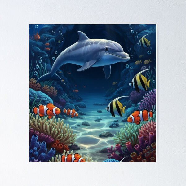 Item preview, Dolphin and Coral Reef Underwater Scene designed and sold by CARTOON CRAZE.