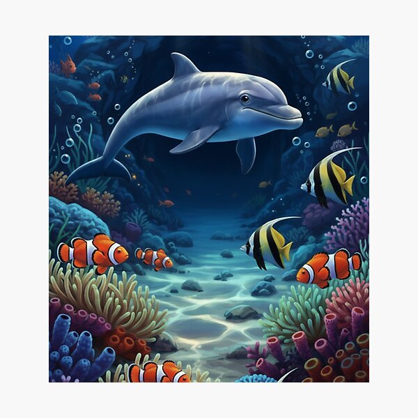 Item preview, Dolphin and Coral Reef Underwater Scene designed and sold by CARTOON CRAZE.