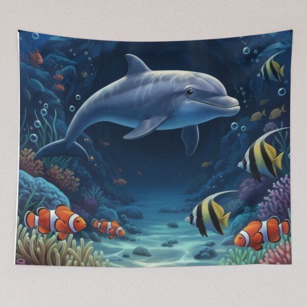 Item preview, Dolphin and Coral Reef Underwater Scene designed and sold by CARTOON CRAZE.