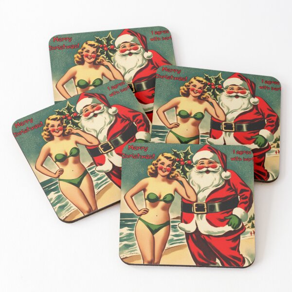 Item preview, Santa's Beach Bliss: A Steamy Christmas Holiday Encounter | Gift for Christmas | Merry Christmas | Winter Holidays | Vintage Greeting Card | Vintage Santa Art designed and sold by UnhingedBird.