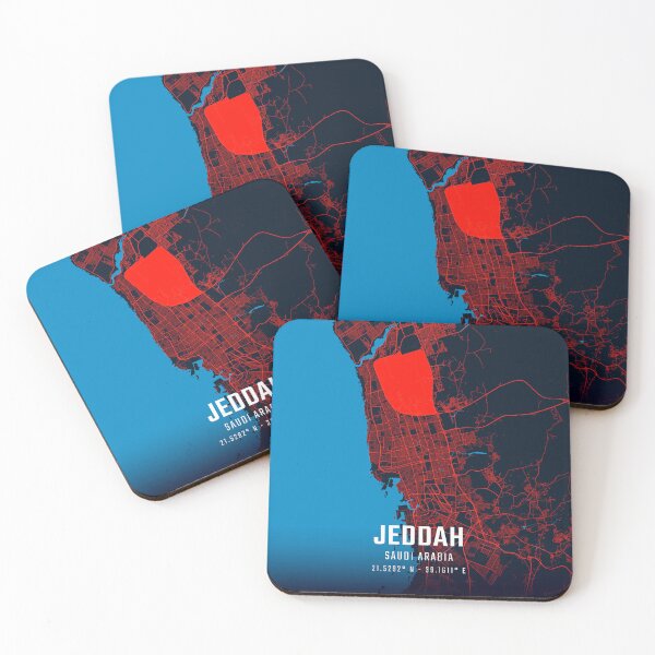 Item preview, Jeddah Red & Blue Minimalist Map designed and sold by HomeLivingCo.