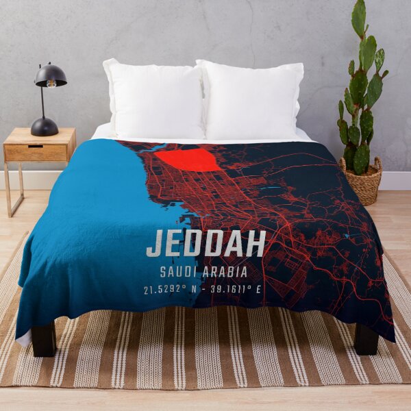Item preview, Jeddah Red & Blue Minimalist Map designed and sold by HomeLivingCo.