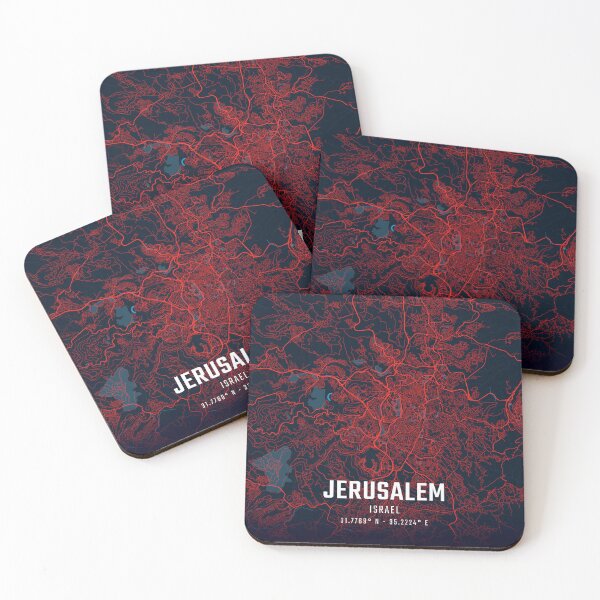 Item preview, Jerusalem Red & Blue Minimalist Map designed and sold by HomeLivingCo.