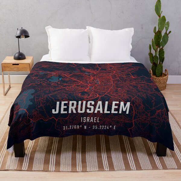 Item preview, Jerusalem Red & Blue Minimalist Map designed and sold by HomeLivingCo.