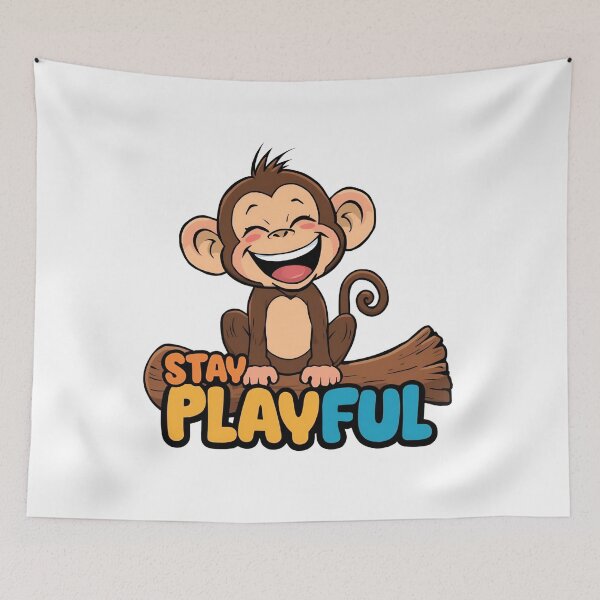 Item preview, Stay Playful – Laughing monkey on wood | Colorful, feel-good design designed and sold by ParaSiempreS.
