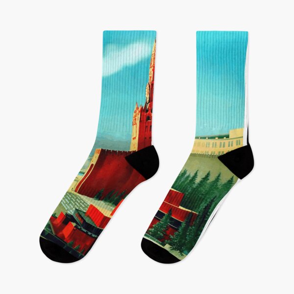 Item preview, Vintage Moscow Travel Poster | Soviet Era Art | Spasskaya Tower & St. Basil's Cathedral | Mid-20th Century Design designed and sold by artofuniverse.